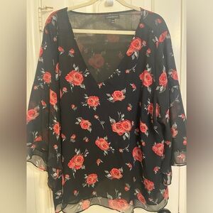 Lane Bryant Black Floral Blouse